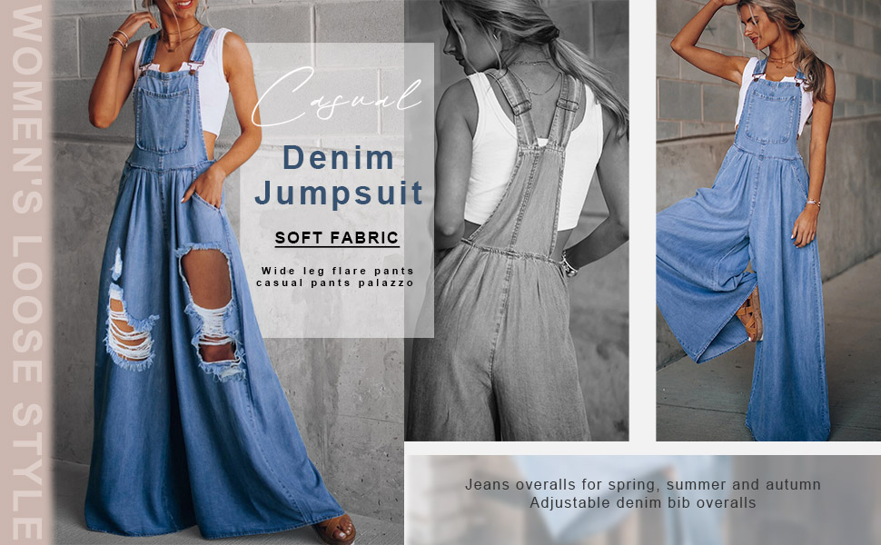 Women Denim jean flared overalls Outfits jumpsuit