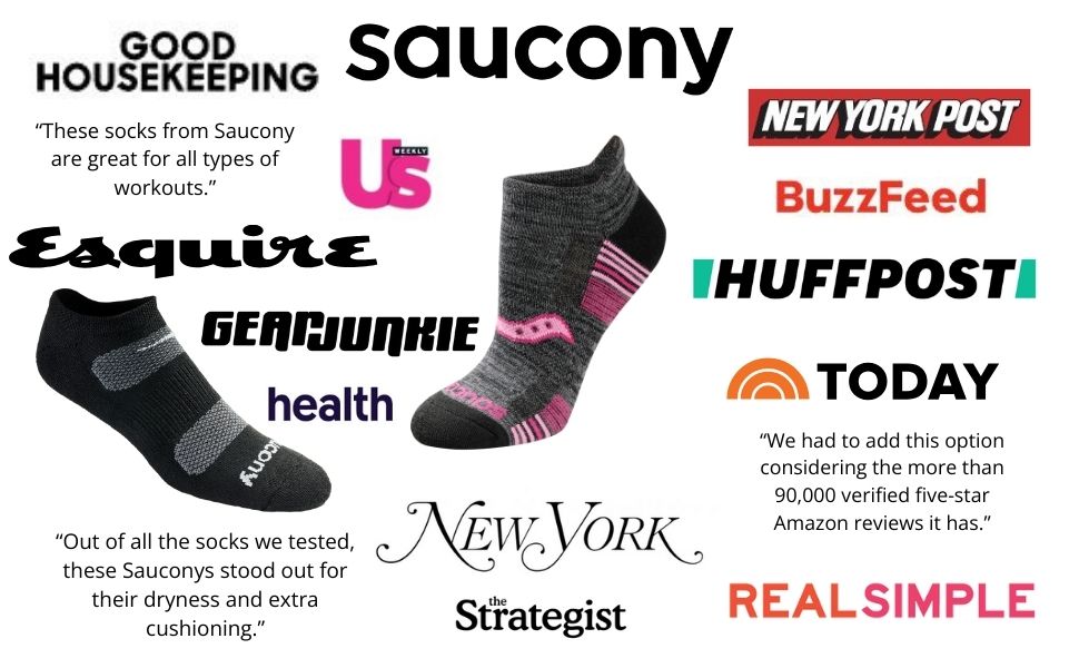 saucony as seen in asset with various publications listed