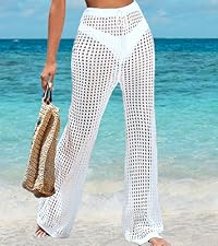 wide leg beach crochet long pants for women 2024 mesh hollow out pants