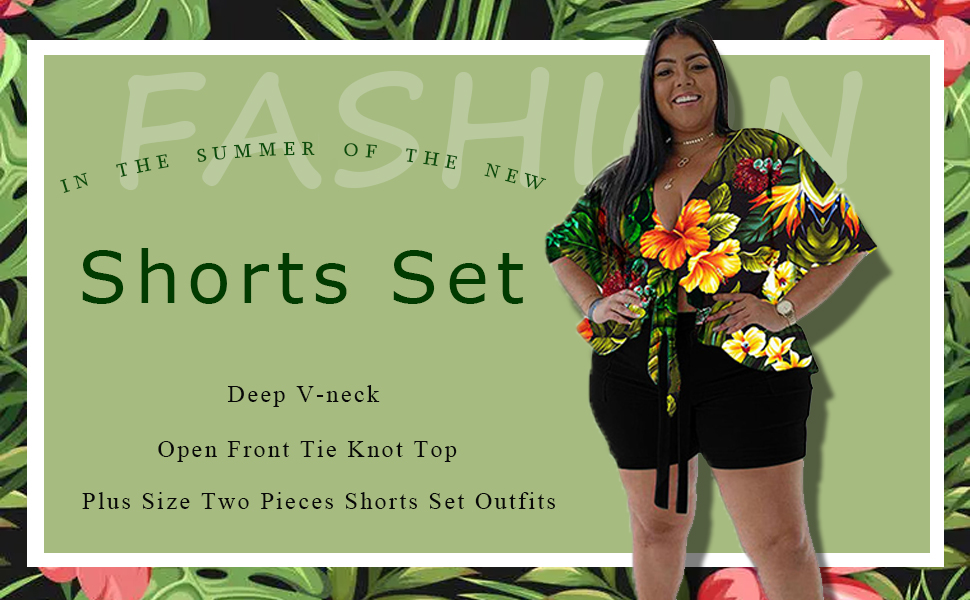 Women''s Plus Size Two Pieces Shorts Set