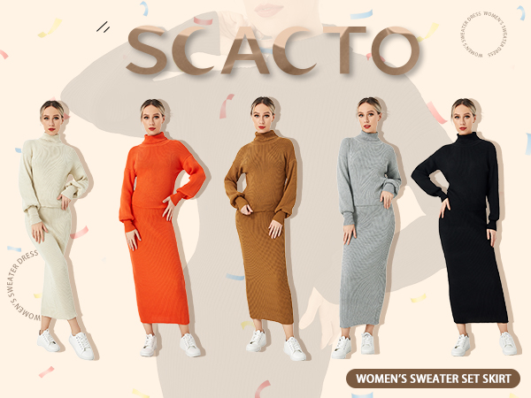 Scacto Women''s Fall 2 Piece Sweater Set for Beige, Orange, Brown, Gray, Black Color