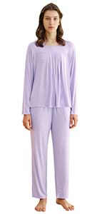 women bamboo viscose long sleeves sleep top full length pants pajama set