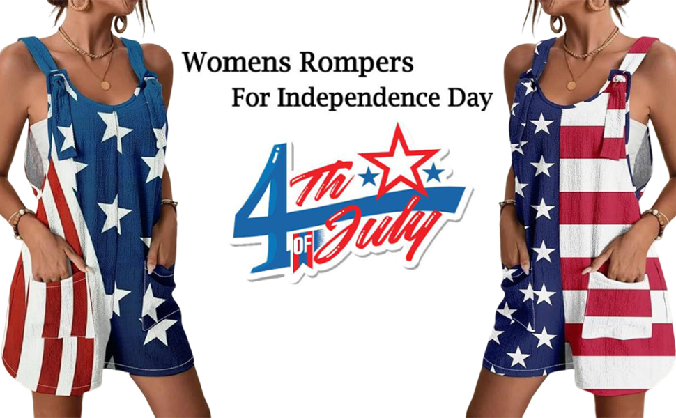  4th of July Romper for Women American Flag Patriotic Stars