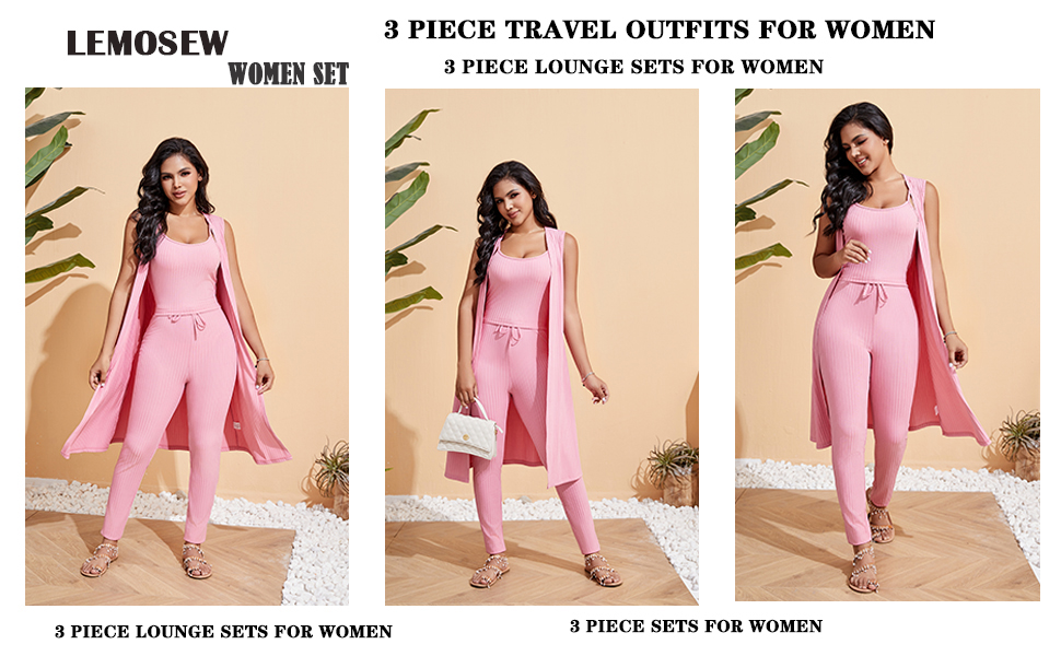 3 Piece Summer Outfits For Women Lounge Sets Short Sleeve Long Cardigan and Vest Long Pants Sets