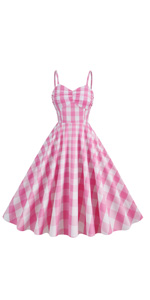 women vintage dress pink plaid dresses