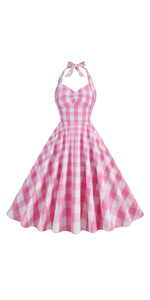 Women 1950s Plaid Halter Dresses