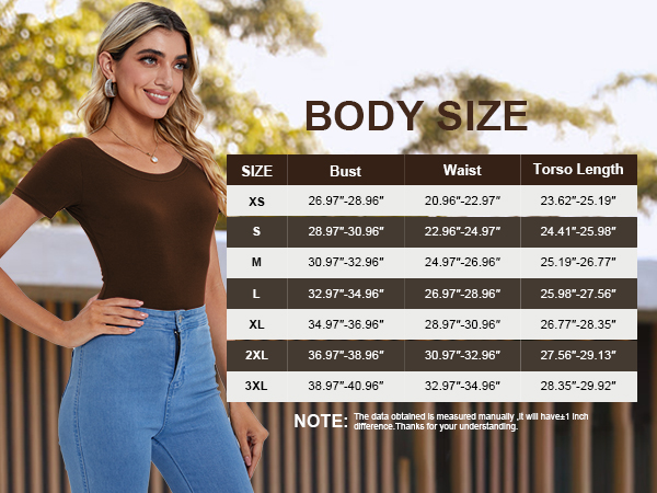 JUEYUN Women''s Round Neck Short Sleeve Bodysuit Basic Stretch Slim Fit Body Suit Clothing Tops