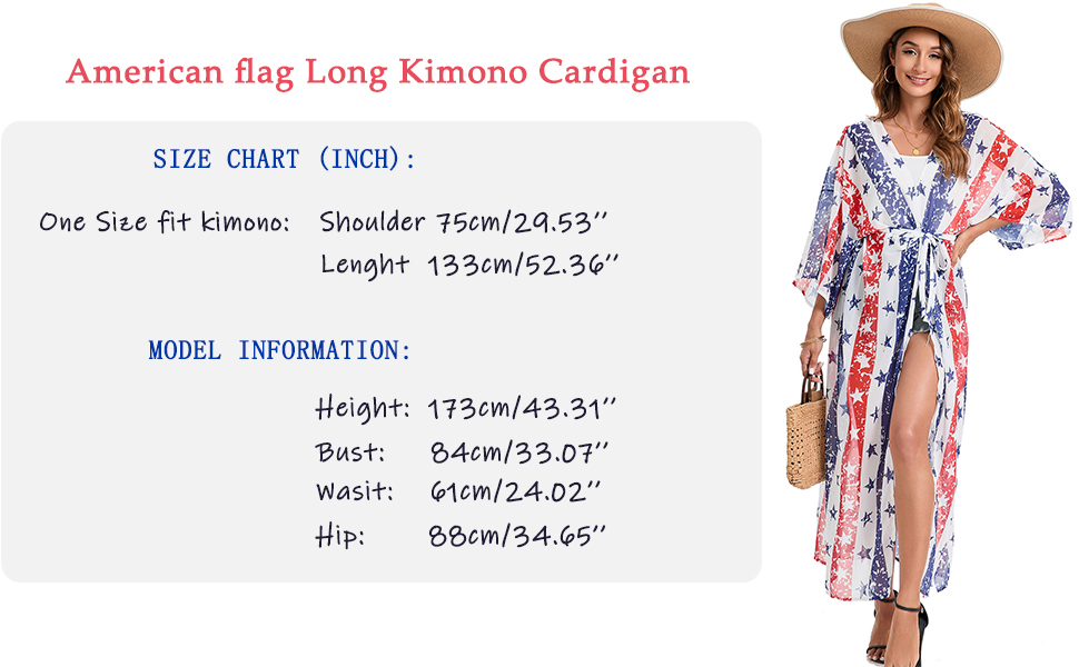 One Size fit Swimsuits Kimonos Cover Up for Women with American flag Print