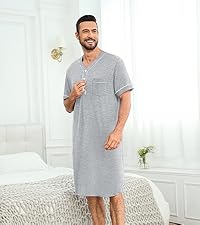 men comfy sleep shirt button nightgown