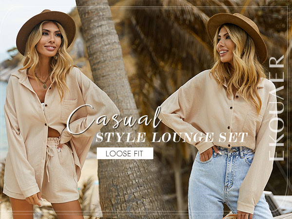 women button down lounge sets