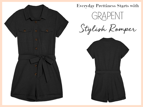 GRAPENT Women''s Short Sleeve Casual Summer Belted Rompers Shorts