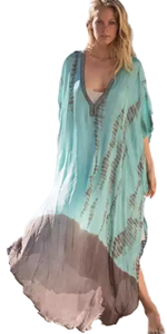 FeelMeStyle Womens Long Kaftan 3/23 Sleeve Summer Maxi Dress Batwing Flower Tunic