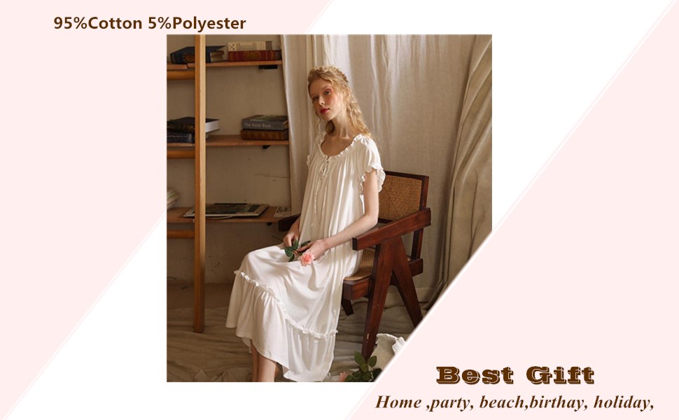  Women''s Victorian Nightgown Cotton Sleepwear White Loungewear Nightdress