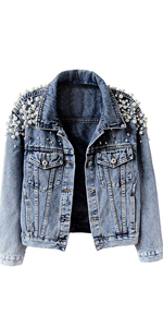 Women''s Embroidered Pearl Denim Jacket 