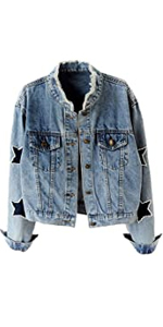 Star Embroidered Rivet Pearl Denim Jacket Coat