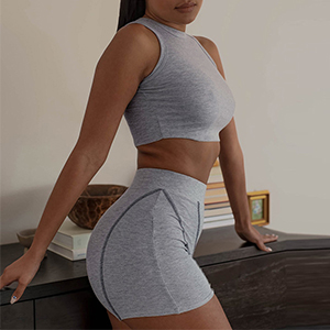 QZOOK Workout Outfits for Women 2 Piece Grey