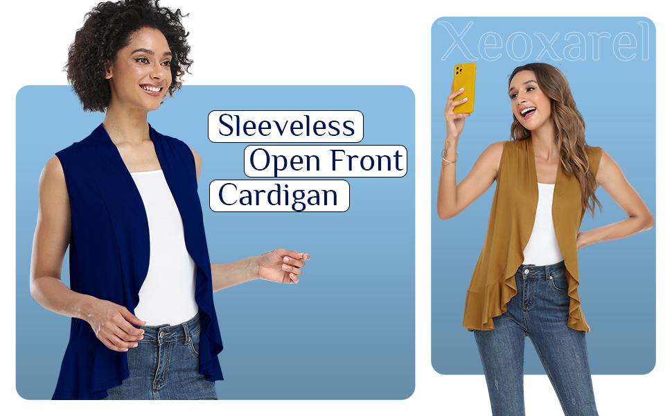 sleeveless cardigan vest for women draped lightweight soft fashion open front ruffles casual cool