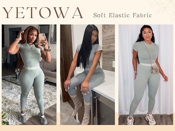 Stylish Women''s Ribbed Fabric Outfit Comfortable Two-Piece Athletic Set