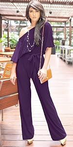 Womens One Off Shoulder Short Sleeve Piece Jumpsuit Pant Suit Romper