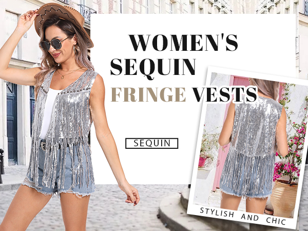 Sequins Fringe Jackets Sleeveless Glitter Tassel Vest