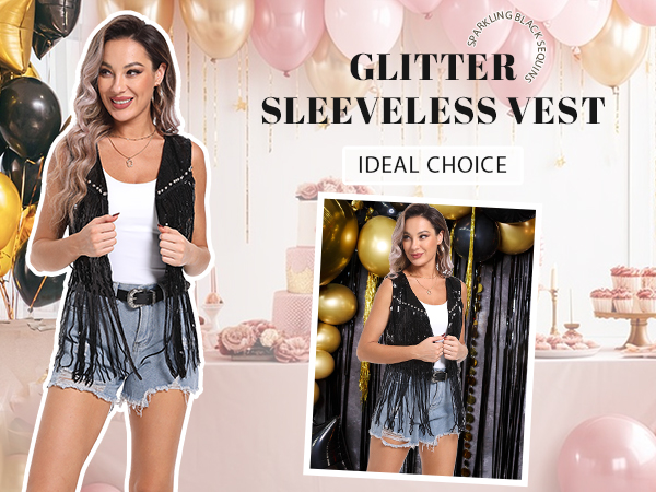 Sequins Fringe Jackets Sleeveless Glitter Tassel Vest