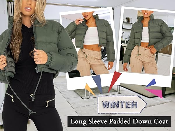 Womens Winter Cropped Puffer Jacket