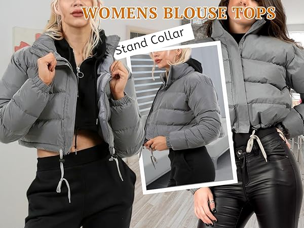 Womens Winter Cropped Puffer Jacket