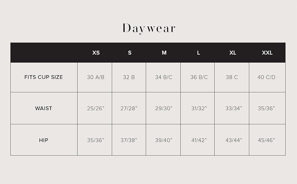 daywear size chart