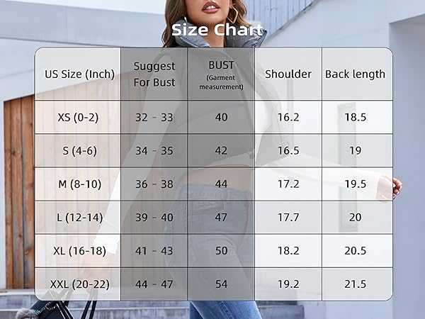 Fuinloth Puffer Vest Size chart