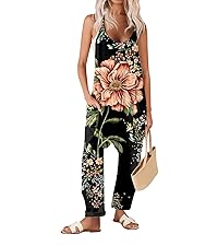 Jumpsuit For Women 2024 Casual Wide Leg Loose Sleeveless Retro Print Romper Jumpsuit With Pockets