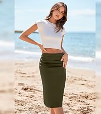 Wear to Work Pencil Skirts for Women Below Knee High Waist Bodycon Skirt with Slit