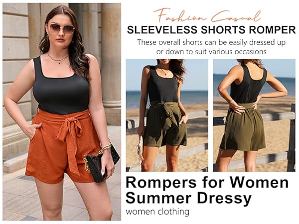 Womens Romper Tank Shorts Playsuit Casual Summer Outfits Wide Leg Rompers for Women Dressy