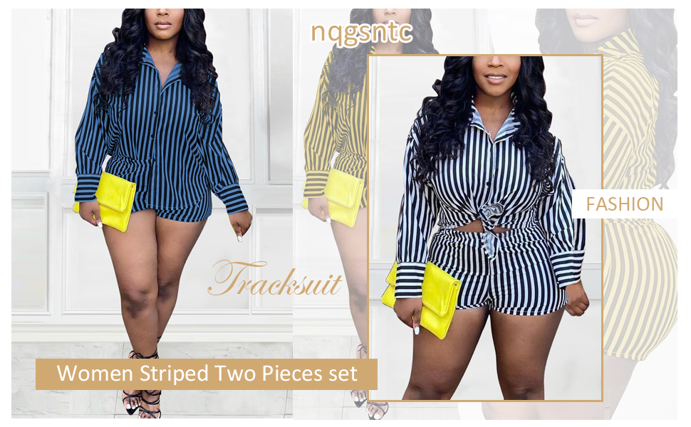 nagsntc Women Stripes Two Pieces Sets Tracksuit Clubwear