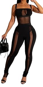 Women Two Piece Mesh Jumpsuit