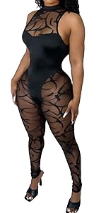 Women Sexy Mesh Bodycon Jumpsuit