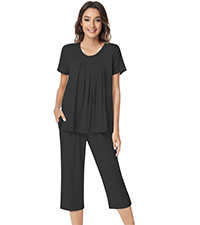 Comfy NACHILA Bamboo Pajamas: Women’s Sleepwear Set with Capri Pants, Short Sleeve Crew Neck Tops