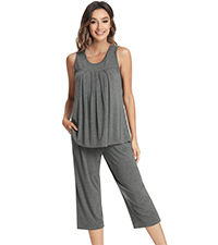 NACHILA Bamboo Tank Top and Capri Pants Set - Comfy Sleeveless Sleepwear for Women