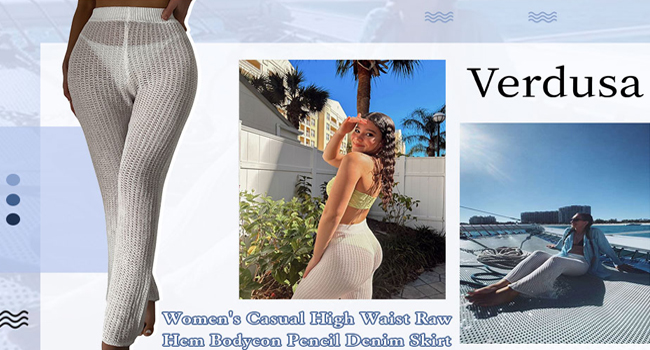 Verdusa Women''s High Waist See Through Sheer Knit Pants Beach Swimsuit Bikini Cover Up gj1