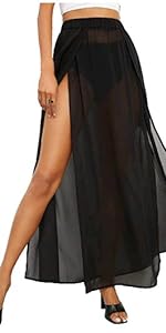 Floerns Women''s High Waisted See Through Split Thigh Mesh Maxi Skirt Beach Cover Up