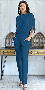 Womens Short Sleeve Sexy Formal Cocktail Casual Cute Long Pants One Piece Fall Pockets Jumpsuit