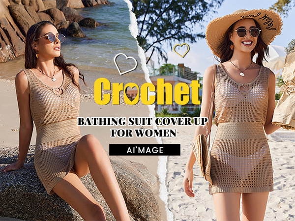 Women Crochet Cover Up Swimsuit Elastic Waist 