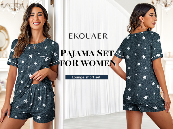 Ekouaer Womens Pajama Sets 2 Piece PJS Short Sleeve Lounge Short Sets