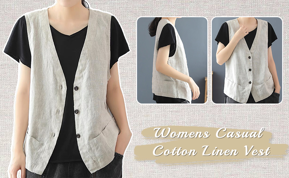 womens casual cotton linen vest