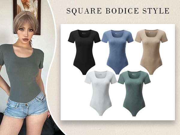 Square collar Short-sleeved Bodysuit