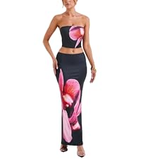 REASERAL Womens Summer Maxi Skirt Outfits Floral Print Tube Top Maxi Skirts Vacation Outfits