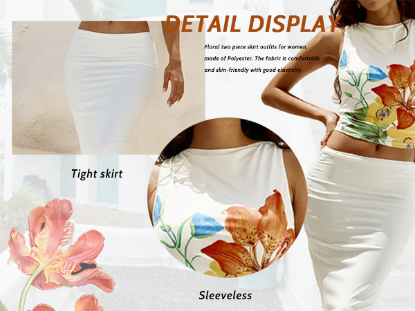 Womens Casual Maxi Skirt Outfits Floral Print Sleeveless Top Maxi Skirts Vacation Going Out Outfits