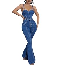 REASERAL Womens Denim Jumpsuits Zipper Sleeveless Camisole Top Bell Bottoms for Women Sexy Jumpsuits