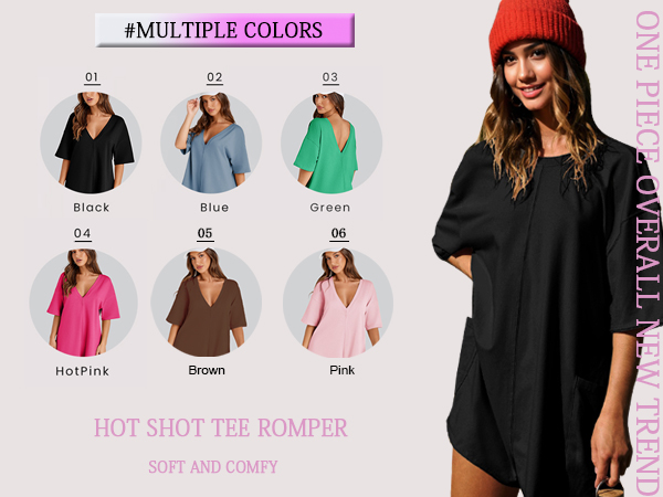  Women''s Tee Rompers Half Sleeve Short Jumpsuits 