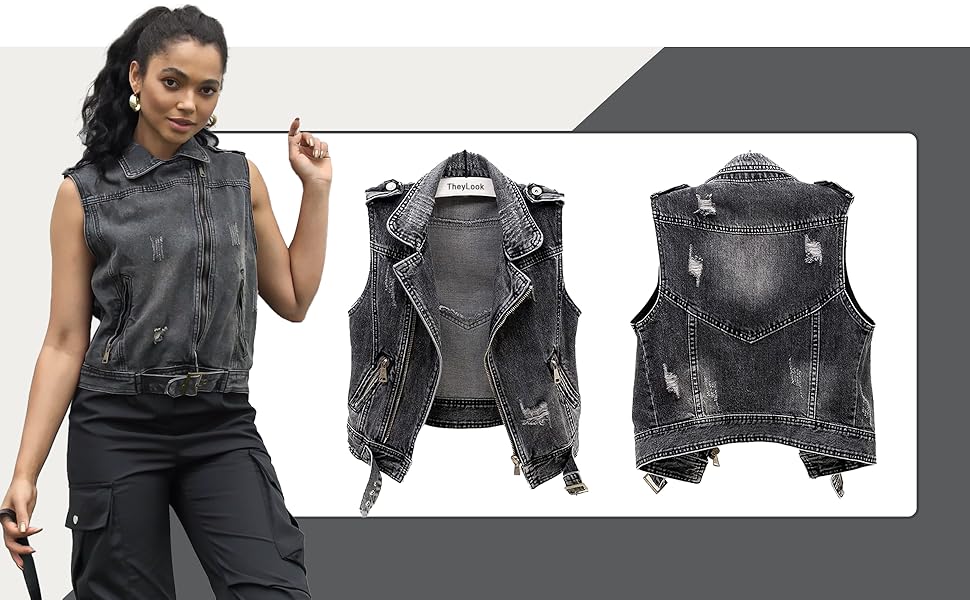 Womens Juniors Black Denim Ripped Sleeveless Crop Jacket Jean Vest