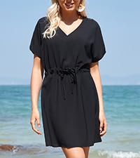 v neck beach cover up drawstring waist